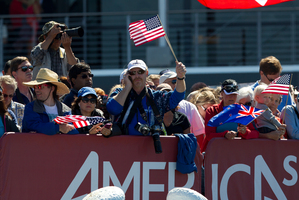 Spectators watch Race 12 against Oracle Team USA and Emirates Team New Zealand , Oracle won Race 12 of the America's Cup, on San Francisco Bay, San Francisco. Photo / Brett Phibbs.