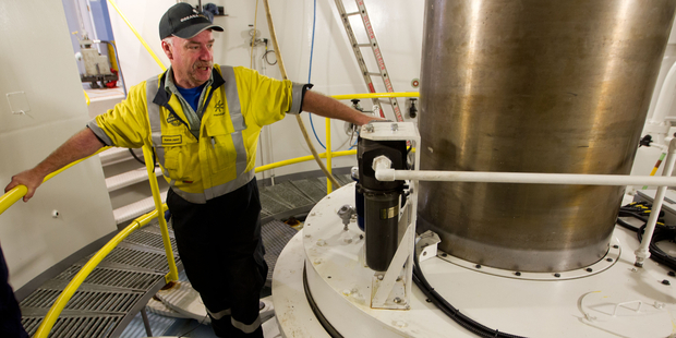 Kelvin Jopson, site manager of Mid Waitaki Hydro, on the turbine floor of the Benmore power station. Photo / Richard Robinson