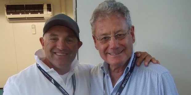 Peter Montgomery (right) with NewstalkZB analyst Craig Monk. Montgomery has sailed on several Whitbread/Volvo boats.