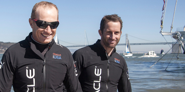 Oracle skipper Jimmy Spithill (left) and tactician Ben Ainslie have plenty of reasons to look pleased with themselves after outfoxing Team New Zealand in the 12th race yesterday.