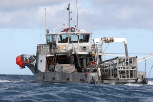 Ironsand sampling off the coast of Patea for Trans-Tasman Resources Ltd.