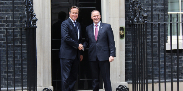 British Prime Minister David Cameron (left) welcomes John Key to Number 10 Downing St. Photo / Claire Trevett