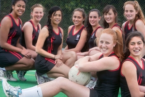 HISTORY MAKERS: The John Paul College Senior A netball team led by Samantha Sinclair (front left) and Maria Gardner (front right) are going to the national netball champs for the first time. PHOTO/BEN FRASER 160913BF1