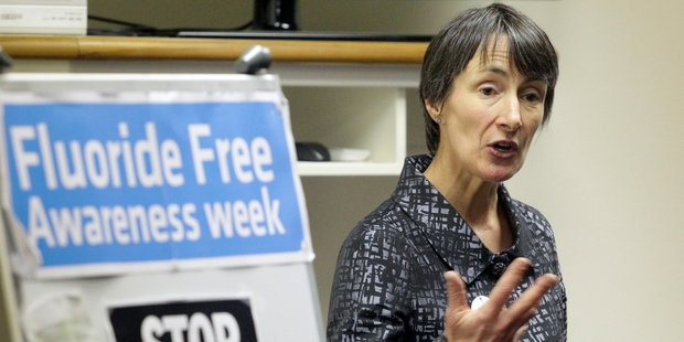 Fluoridation Free Hastings spokeswoman Angela Hair explaining why the fluoridation process should be stopped in Hastings. Photo / Warren Buckland