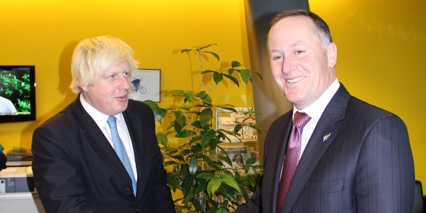 Prime Minister John Key meets London's Mayor Boris Johnson. Photo / NZ Herald