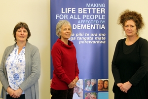 Alzheimer's Wanganui staff members, from, left, diversional therapist Maree Cairns, educator Ann Jennison and manager Jenny Spence. PHOTO/STUART MUNRO 130913WCSMALZHEIMERS1