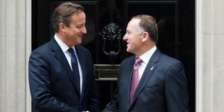 New Zealand Prime Minister John Key (R) meets British Prime Minister David Cameron ahead of a meeting in Downing Street, central London. Photo / AFP
