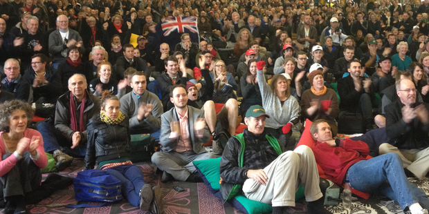 A huge crowd has gathered at Shed 10 this morning to watch what will (hopefully) be the final races of the America's Cup. Photo / NZ Herald