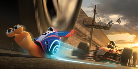 Turbo, voiced by Ryan Reynolds, in a scene from the animated film, Turbo.