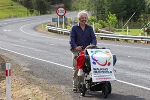 Peter Thomas wheels his buggy on the Coromandel Peninsula. Picture / Mark Mitchell