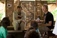 Andrew Adamson, right, with Hugh Laurie.