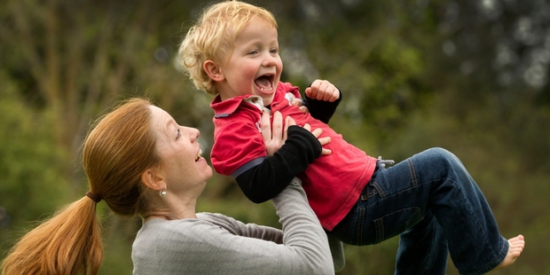 Alex Wallace with son Sam, who was treated with dextrose gel at birth. Photo / Alan Gibson