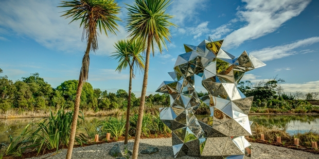 Fragmented Interactions by Gregor Kregar is one of 10 lakeside sculptures in the airport park.