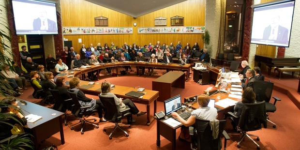 The discussion on fluoridation was held at the Hastings District Council chambers and was adjudicated by Napier lawyer Jonathan Krebs. Photo / Glenn Taylor