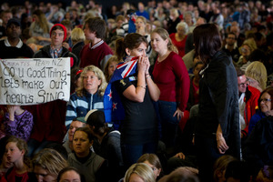 Supporters at Shed 10 in Auckland. Photo / Greg Bowker