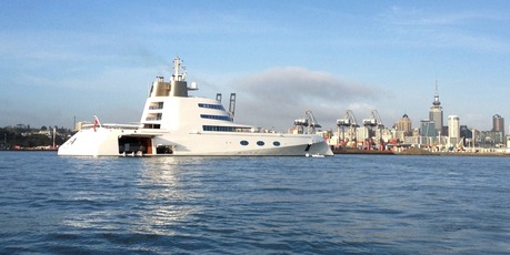 The Superyacht "A" owned by Russian Billionaire Andrey Melnichenko arriving in Auckland. Photo / Greg Bowker