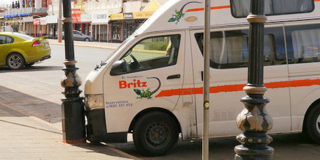 "We spied this Britz van in Kalgoorlie last month," writes Dean Camp of Cockle Bay. "Why bother to use the hand brake when a convenient lamp-post will do!"