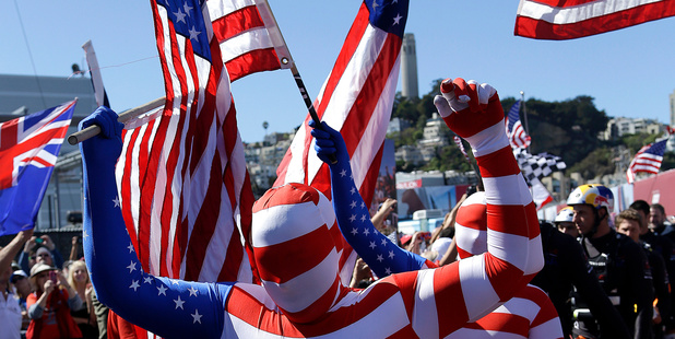 Oracle Team USA fans cheer following Oracle's win. Photo / AP
