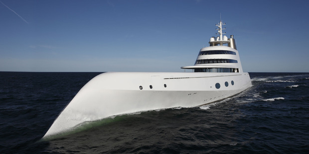 The Philippe Starck designed superyacht 'A', which arrived this morning in Auckland. Photo / Guillaume Plisson