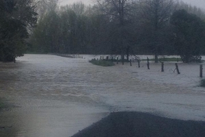 Jessica Walsh and her family were trapped at home when floodwaters closed Mangakahia Rd yesterday.