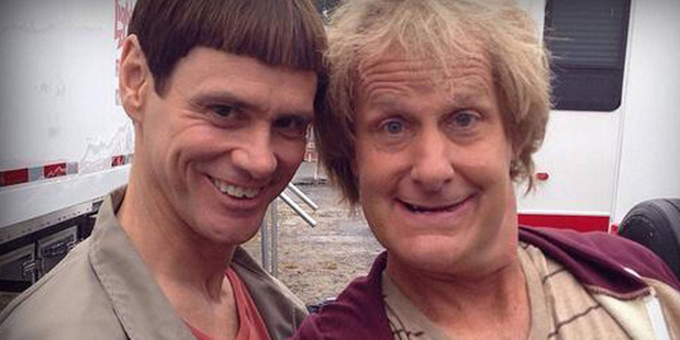 Jim Carrey and Jeff Daniels on the set of Dumb and Dumber To.