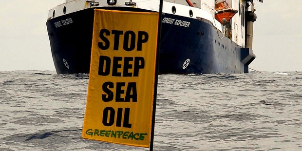 Protesters argue oil spills from offshore drilling could destroy oceans, coastlines and habitats. Photo / Greenpeace