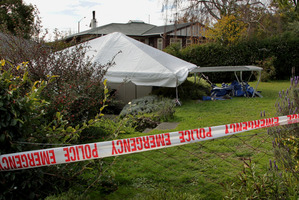 The backyard in Havelock North where Gail Bower was stabbed. Photo / Warren Buckland