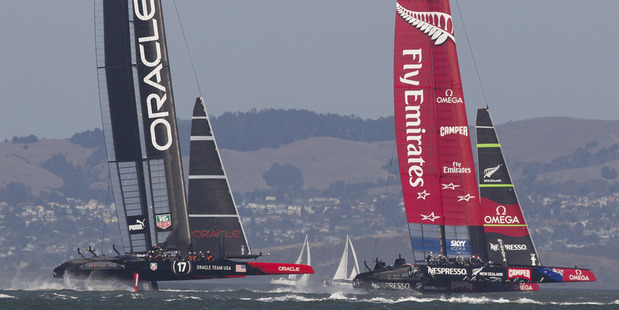 Winner takes all. Oracle Team USA and Emirates Team NZ race off for the America's Cup today. Photo / Brett Phibbs