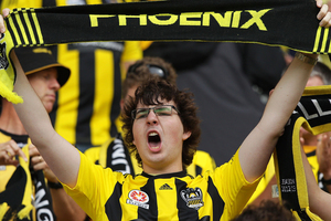 A Phoenix fan shows his support during the round 16 A-League match between the Wellington Phoenix and the Western Sydney Wanderers. Photo / Getty Images.