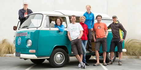 Ground Effect mountain bike clothing founders Steve van Dorsser (extreme left) and Guy Wynn-Williams (second from right). Photo / Caleb Smith