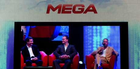 The Mega team at the launch of Kim Dotcom's new file-sharing service at his Coatesville mansion on Sunday. Photo / Richard Robinson