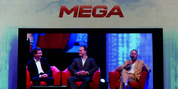 The Mega team at the launch of Kim Dotcom's new file-sharing service at his Coatesville mansion on Sunday. Photo / Richard Robinson