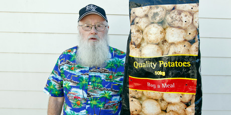 Sam Rowlands was upset to discover his 10kg bag of potatoes only weighed 8kg. Photo / Michael Craig