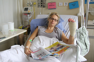 Kyla Strahl suffered bite marks that went to the bone of her left forearm. Photo / Geoff Sloan