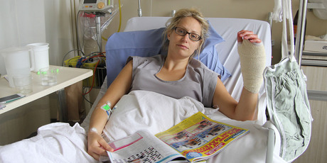Kyla Strahl suffered bite marks that went to the bone of her left forearm. Photo / Geoff Sloan