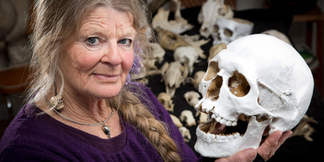 Anna Hoffman with the skull she thinks belonged to Ned Kelly. Photo / John Cowpland