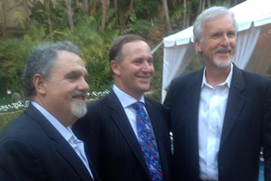 John Key (centre) with James Cameron (right) and John Landau, who says the Prime Minister's visit helped to put a face to New Zealand's initiatives. Photo / Supplied