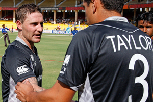Brendon McCullum (left) and Ross Taylor will be reunited when New Zealand take on England next month. Photo / AP.