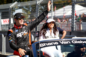 Shane Van Gisbergen waves to the crowd at the final V8 Supercars round in Hamilton last year. Photo / Christine Cornege