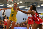Sasha Corbin of England challenges for possession with Australia's Rebecca Bulley. Photo / Getty Images Sasha Corbin of England challenges for possession with Australia's Rebecca Bulley. Photo / Getty Images