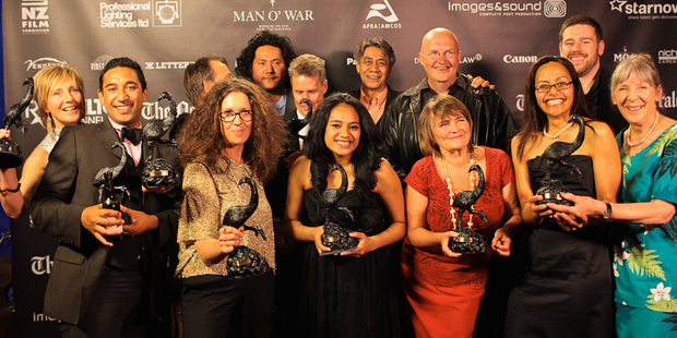 Cast and crew of The Orator celebrate their success at the 2012 Sorta Unofficial New Zealand Film Awards. Photo / Max Mamaev