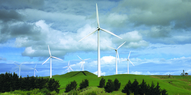 Meridian's Te Apiti Wind Farm on the Tararua Ranges.
