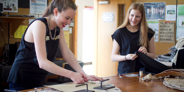 Students Bernadette Boland and Sarah Norman and Nicola Samson work on their entries. Photo / Natalie Slade