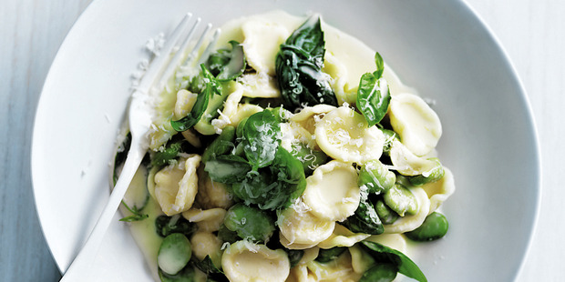 Broad bean and lemon pasta. Photo / Donna Hay Magazine