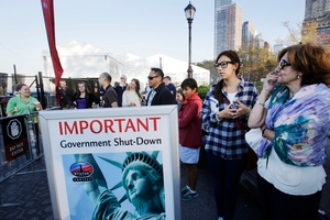 The Tea Party Republicans are refusing to play by the rules ... so tourists who had hoped to visit the Statue of Liberty have been blocked by the US Government shutdown. Photo / AP