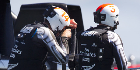 Dean Barker is inconsolable after losing to Oracle Team USA in the final race of the 34th America's Cup. Photo / Brett Phibbs