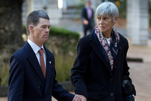 Margaret Spencer with her son Paul, as they arrive at the High Court. Photo / Brett Phibbs