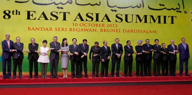 John Key, second from left, with leaders at the East Asia Summit in Bandar Seri Begawan, Brunei. Photo / AP
