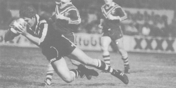 Graeme West touches down for the Kiwis against Australia in Brisbane in 1983. Photo / Courier Mail