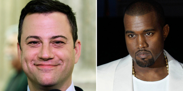 Jimmy Kimmel, left, has quashed a beef with Kanye West during an awkward interview on late night TV. Photo / AP